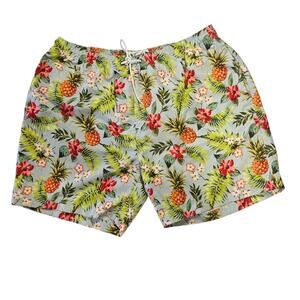 Trunks Surf & Swim Co. Tropical Pineapple and Hibiscus Swim Trunks Men's XL